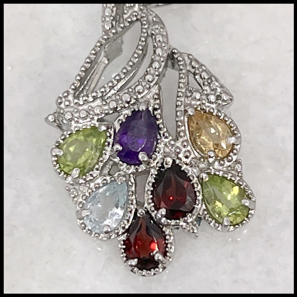 Multigemstone Silver Peacock Pendant 20” Necklace - Picture 4 of 10